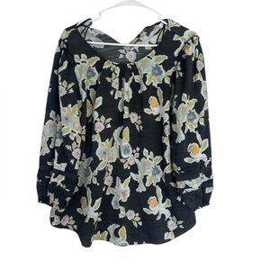 LC Lauren Conrad Blue Floral 3/4 Sleeve Blouse with Sailor Collar